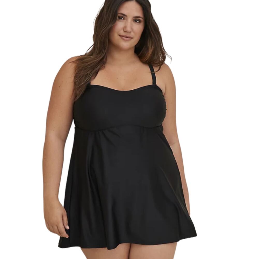 Torrid NWT Wireless Mid Removable Straps Swim Dress With Brief Black Size 0X - Picture 3 of 9
